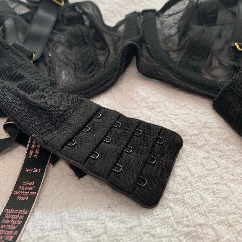 Victorias Secret Very Sexy Unlined Balconet Bra Black Mesh Strappy 34DD‎ - Picture 5 of 9